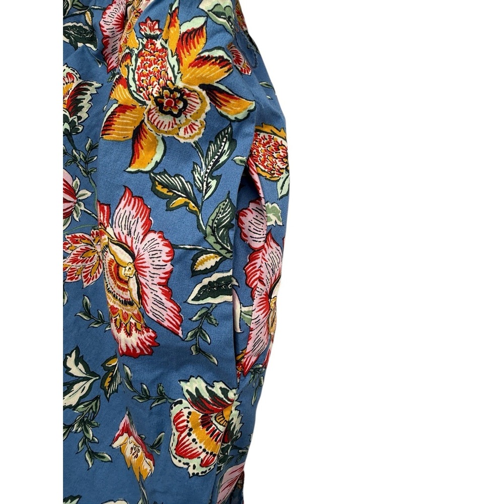 Joie Women Sz 16 Floral Puff Sleeve Dress Boho Blue Button Front Pockets Shift - Picture 5 of 12